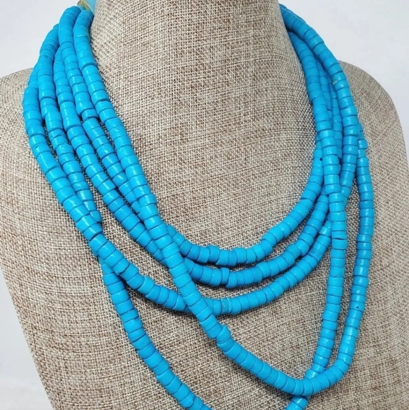 Vintage Unsigned Gerda Lynggaard Monies Necklace Heavy Dyed Bone Multi-strand - Picture 3 of 6